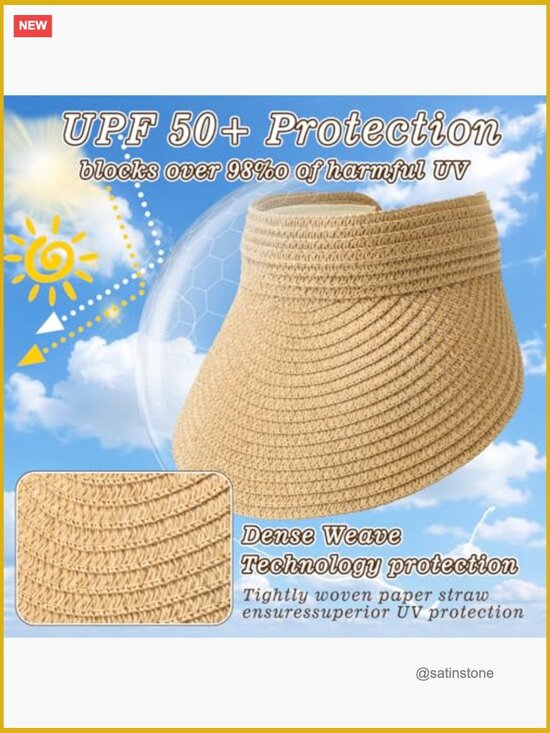Sun Visor Hats for Women Large Brim UPF 50+ Adjustable Ponytail Packable Bamboo main image 4